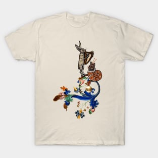 WEIRD MEDIEVAL BESTIARY MAKING MUSIC Harp Playing Hare,Snail Cat T-Shirt